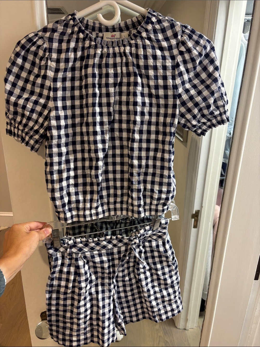 Girls' Vineyard Vines Navy and White Gingham Set